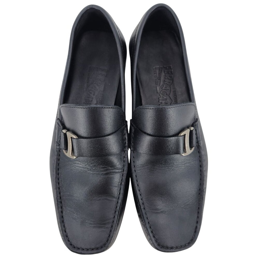 Salvatore Ferragamo Italy Mens 6.5EE Black Calf Dress Shoes Driving Bit Loafers - Picture 11 of 13